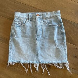 Express Light Blue Frayed Hem Mini Skirt